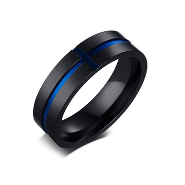 TITANIUM STEEL RING-BLUE CROSS